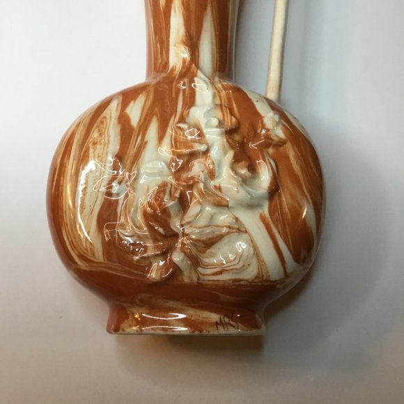 MRS marked Brown and Cream Swirl Pitcher Vase Embossed Floral Design - Picture 5 of 9